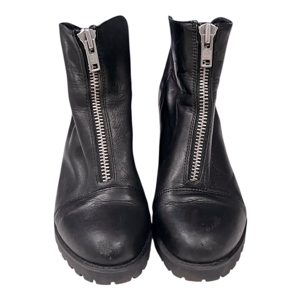 VAGABOND UO Black Leather Front Zip Lug Sole Heeled Boots Size 7.5